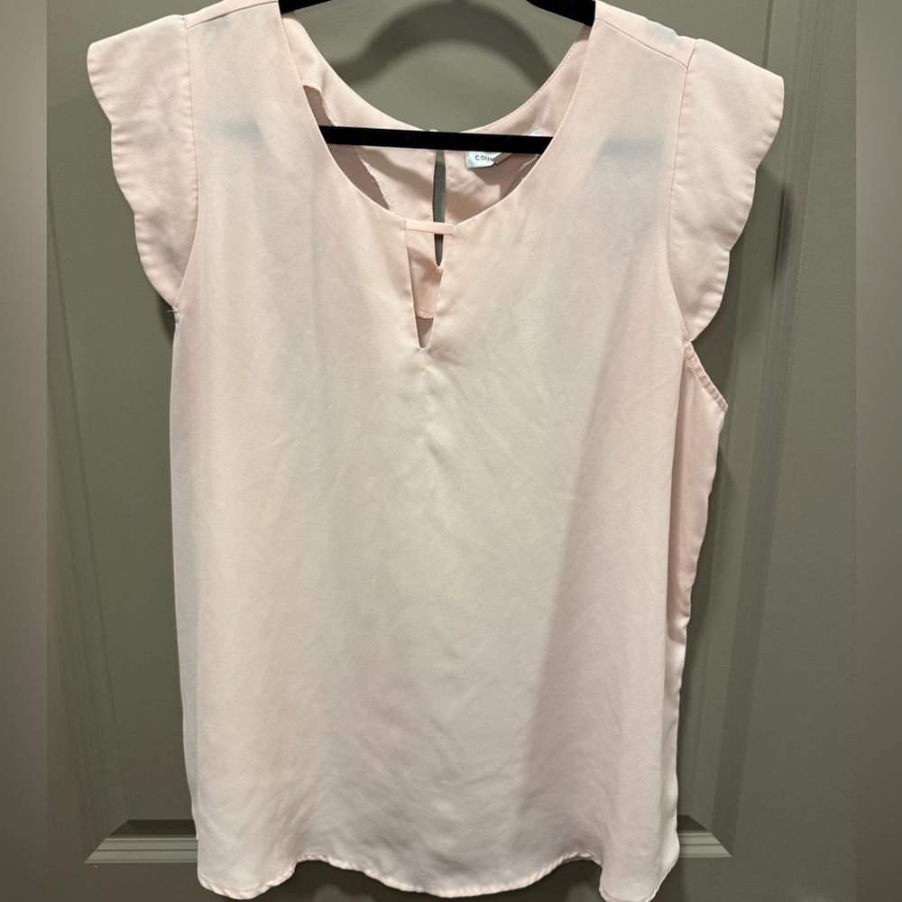 Baby Pink Scalloped Shoulder Blouse